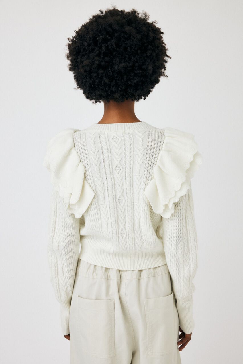 MOUSSY「F／PEARL BUTTON STAND FRILL カーディガン」|ニット・セーター|