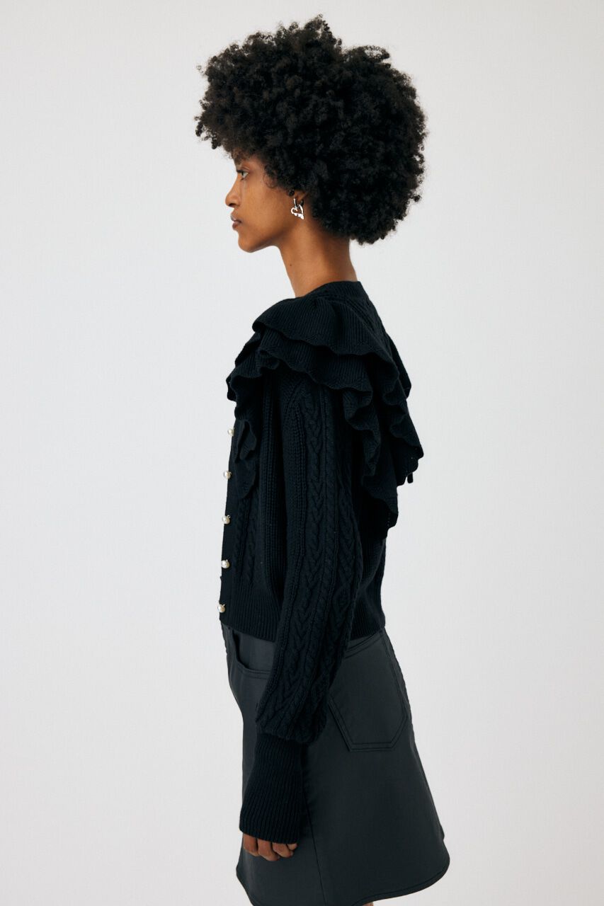 MOUSSY「F／PEARL BUTTON STAND FRILL カーディガン」|ニット・セーター|
