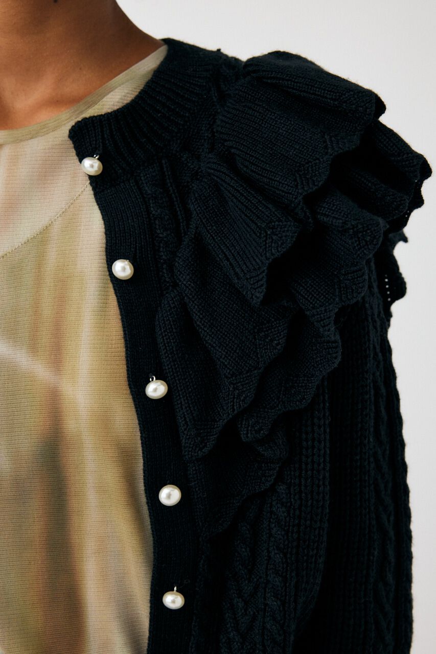 MOUSSY「F／PEARL BUTTON STAND FRILL カーディガン」|ニット・セーター|