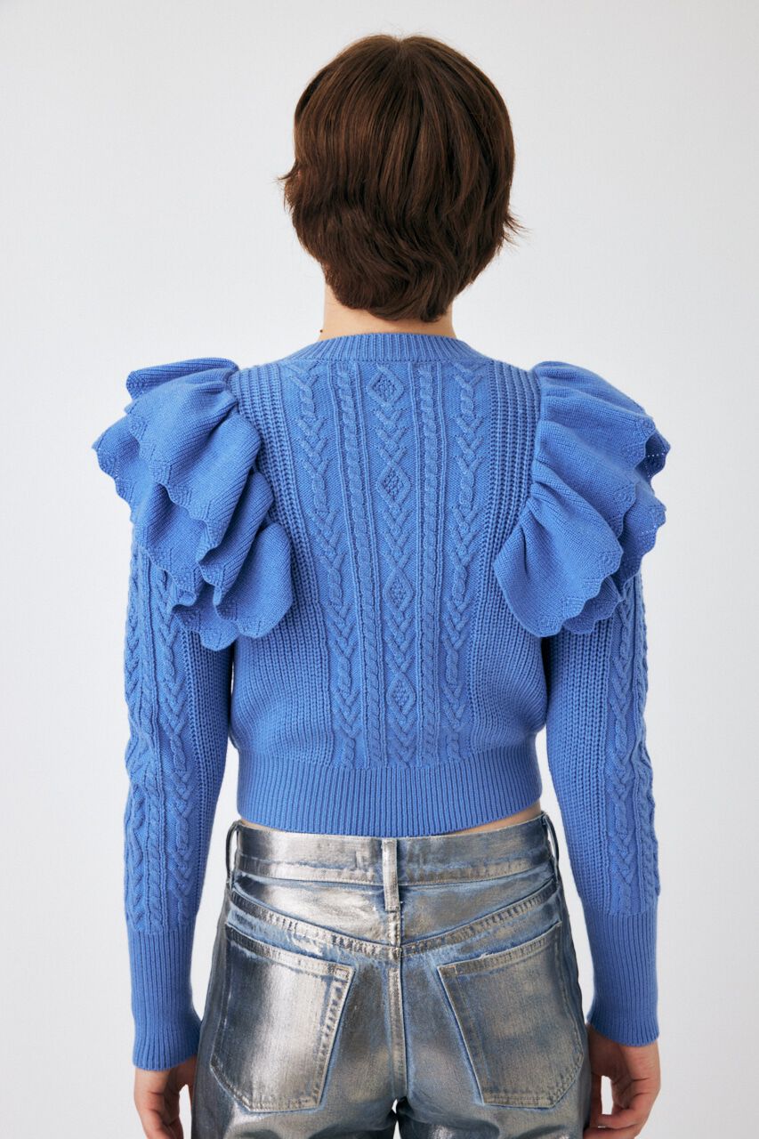 MOUSSY「F／PEARL BUTTON STAND FRILL カーディガン」|ニット・セーター|