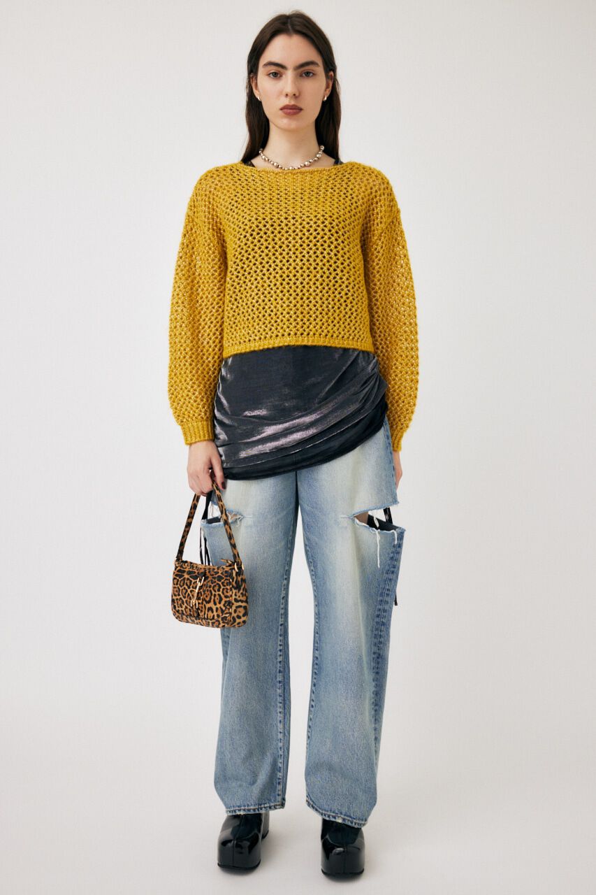 MOUSSY「THIGH SLIT LOOSE STRAIGHT」|デニム|BLU