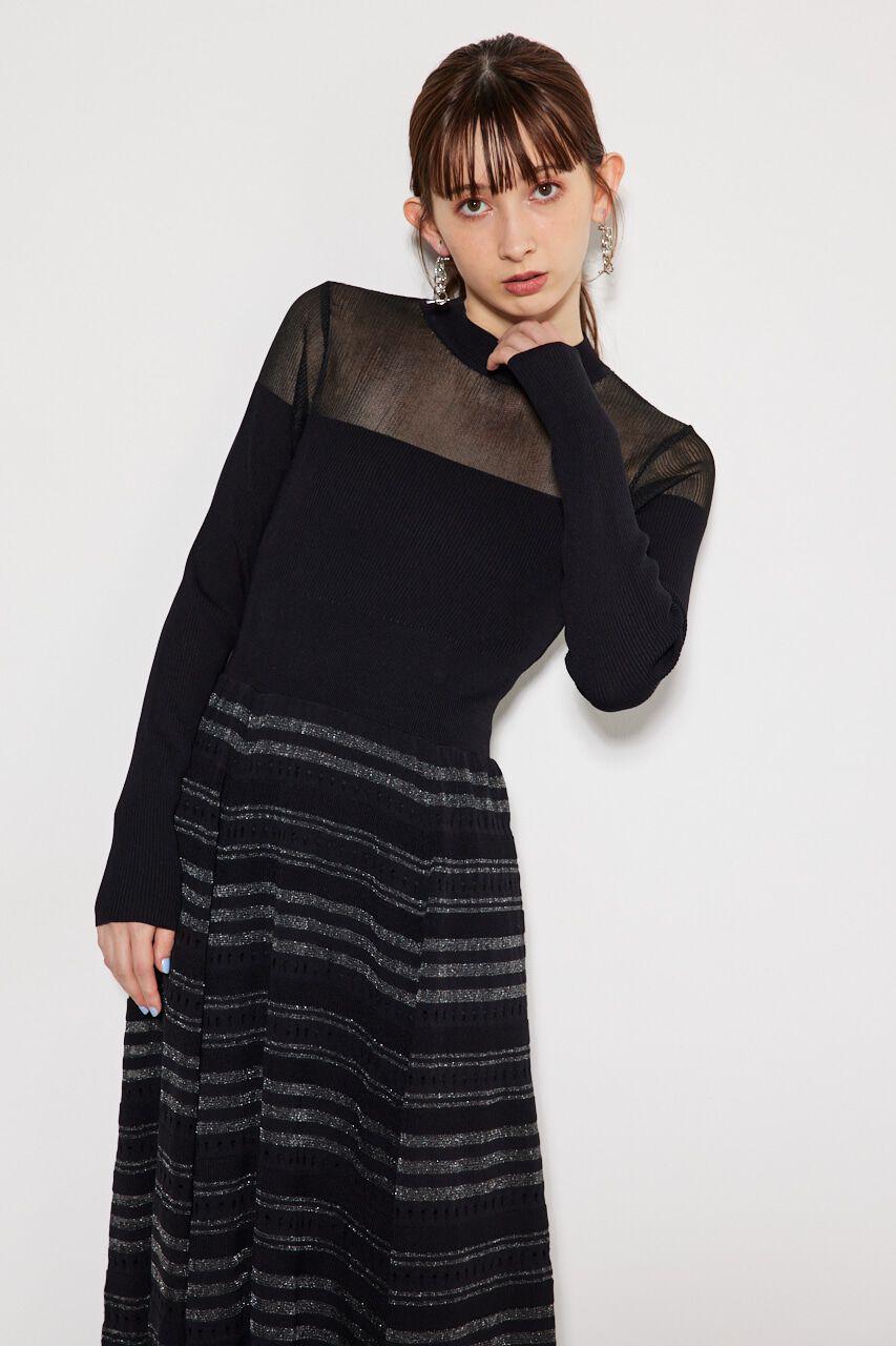 rienda「シアーボーダーフレアKnit OP」|ワンピース|