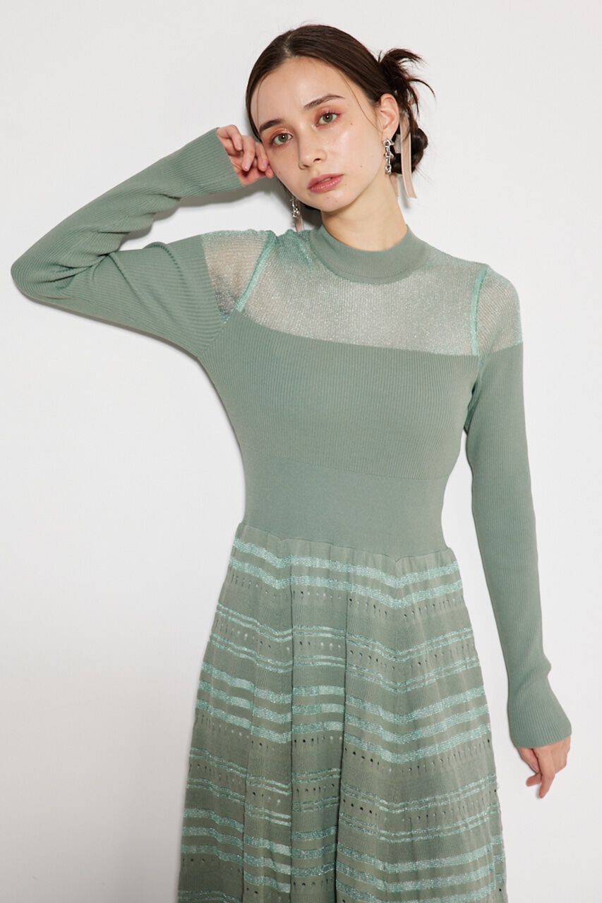 rienda「シアーボーダーフレアKnit OP」|ワンピース|