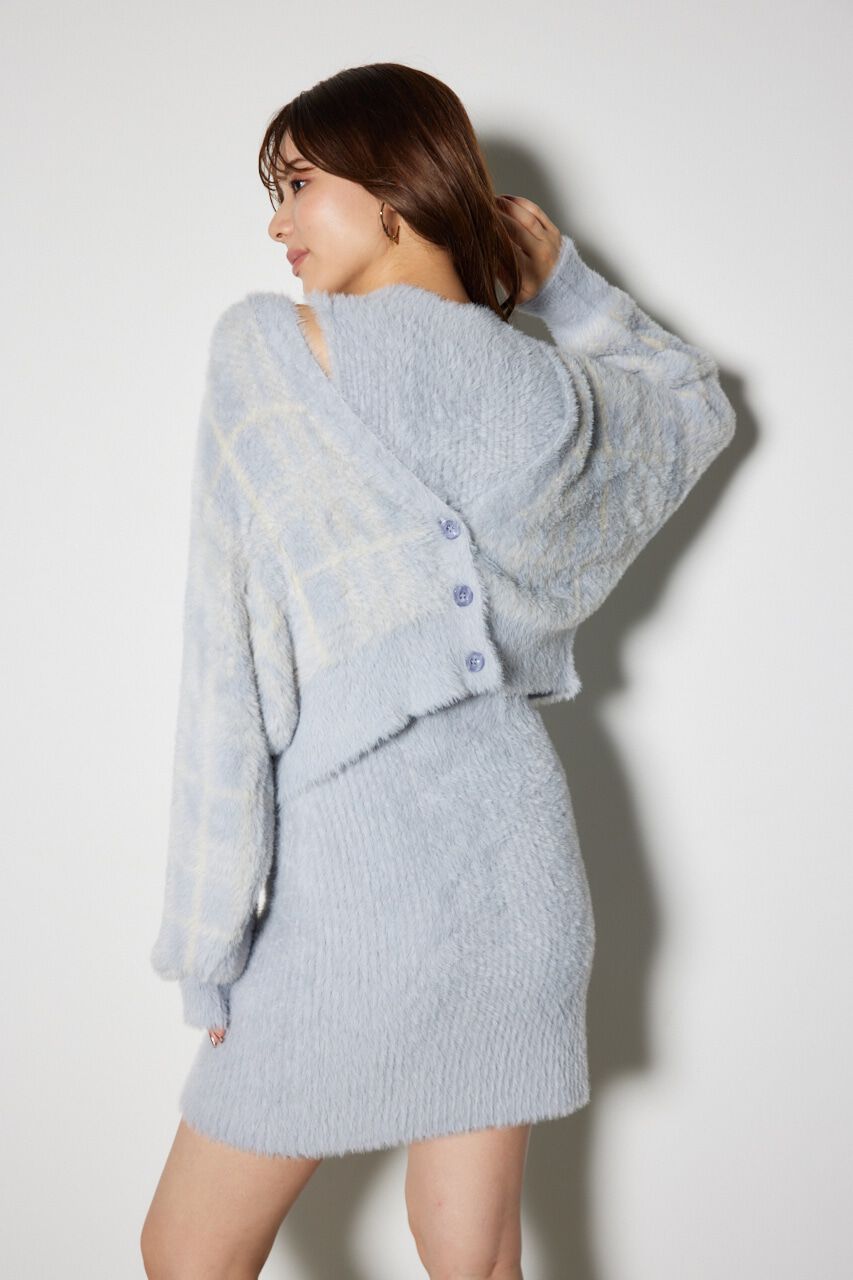 rienda「チェックジャガードカーディガンSETオフタートルニットミニワンピース」|ワンピース|