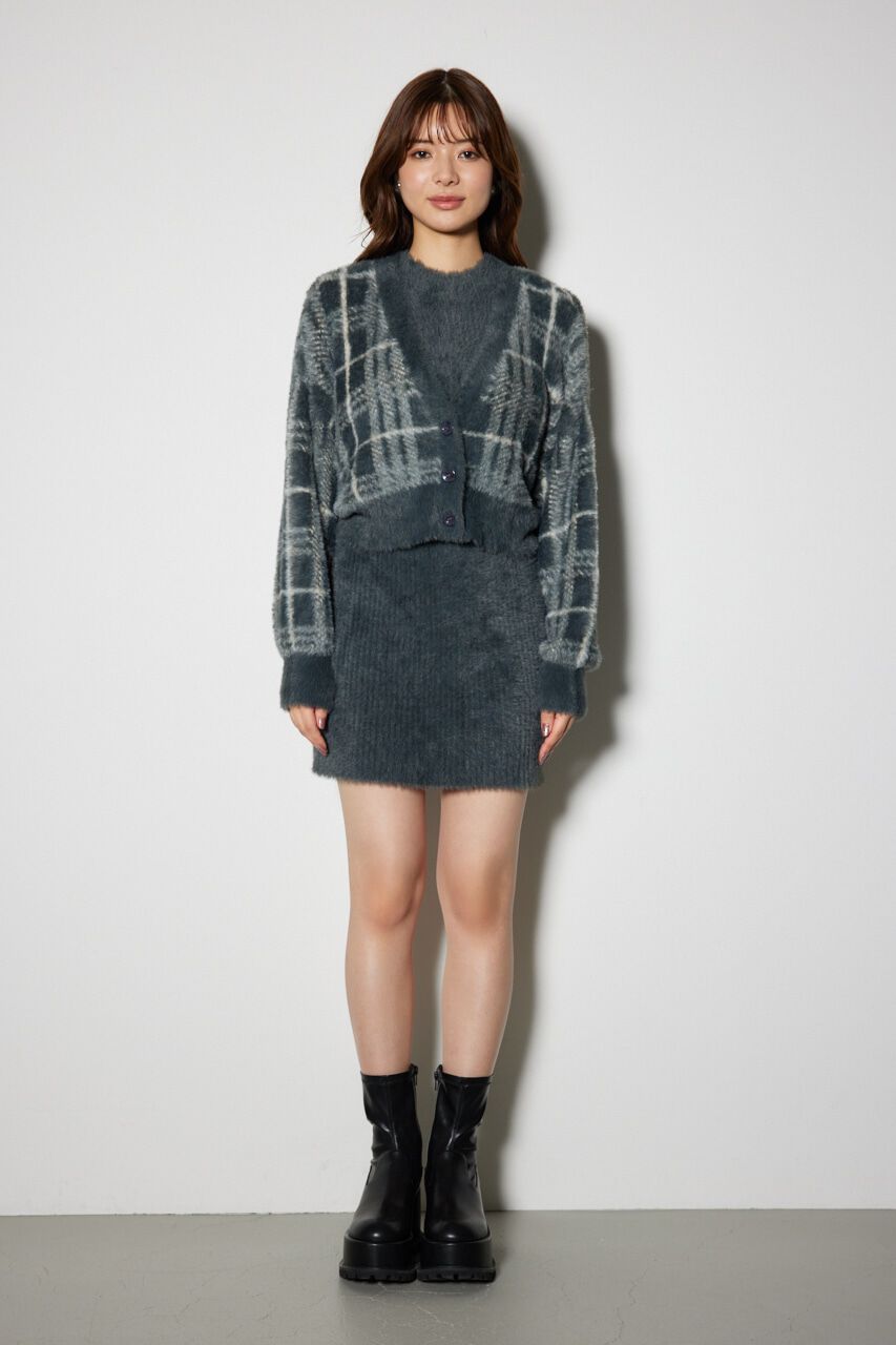 rienda「チェックジャガードカーディガンSETオフタートルニットミニワンピース」|ワンピース|