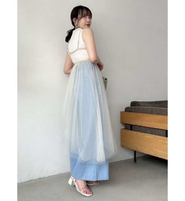 dazzlin「チュール刺繍アシメロングキャミ」|シャツ・ブラウス|アイボリー