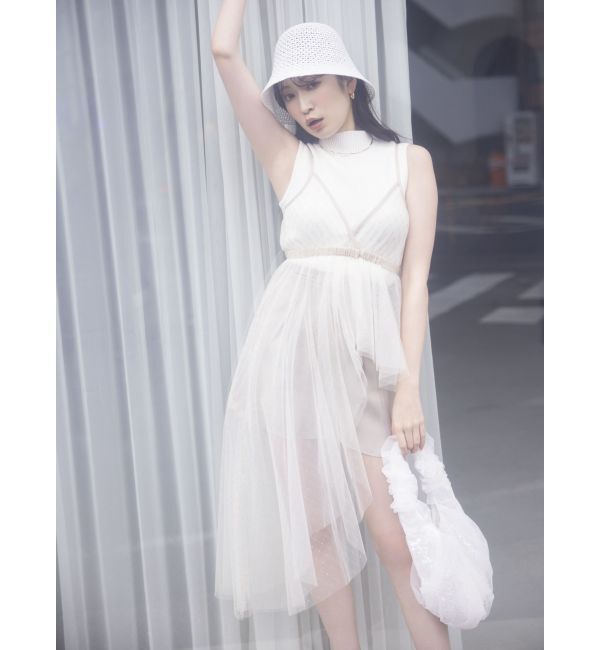 dazzlin「チュール刺繍アシメロングキャミ」|シャツ・ブラウス|