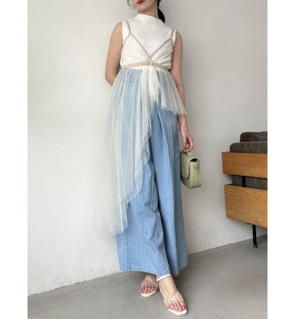 dazzlin「チュール刺繍アシメロングキャミ」|シャツ・ブラウス|