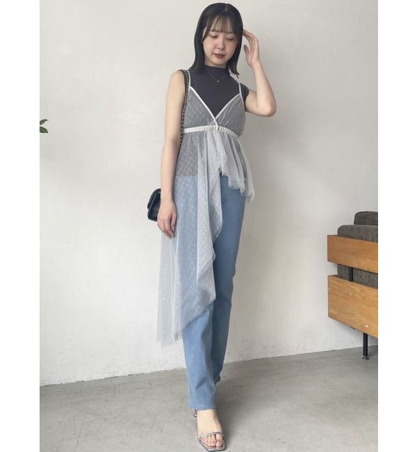 dazzlin「チュール刺繍アシメロングキャミ」|シャツ・ブラウス|
