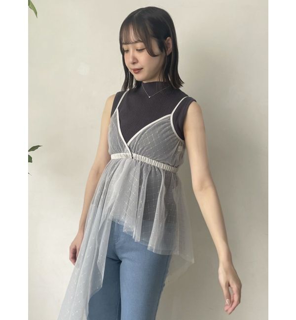 dazzlin「チュール刺繍アシメロングキャミ」|シャツ・ブラウス|