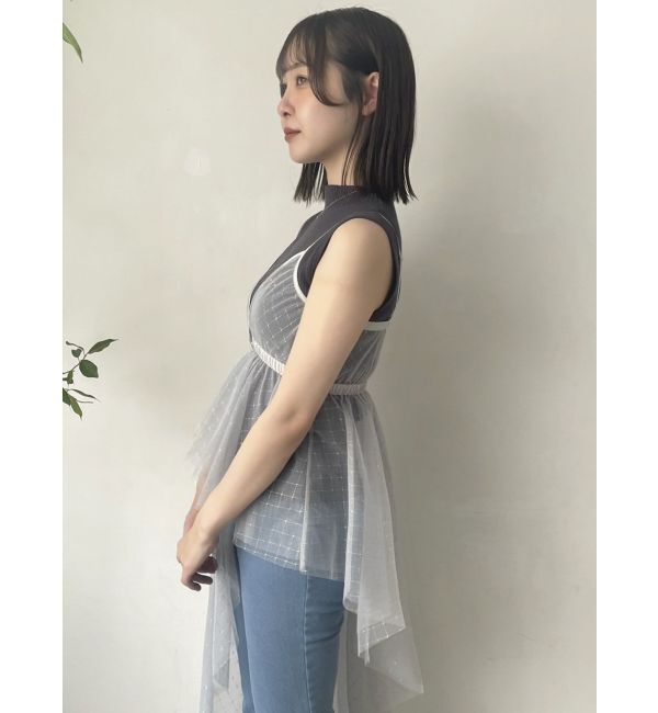 dazzlin「チュール刺繍アシメロングキャミ」|シャツ・ブラウス|