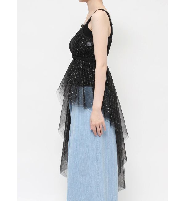 dazzlin「チュール刺繍アシメロングキャミ」|シャツ・ブラウス|
