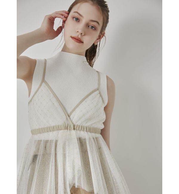 dazzlin「チュール刺繍アシメロングキャミ」|シャツ・ブラウス|