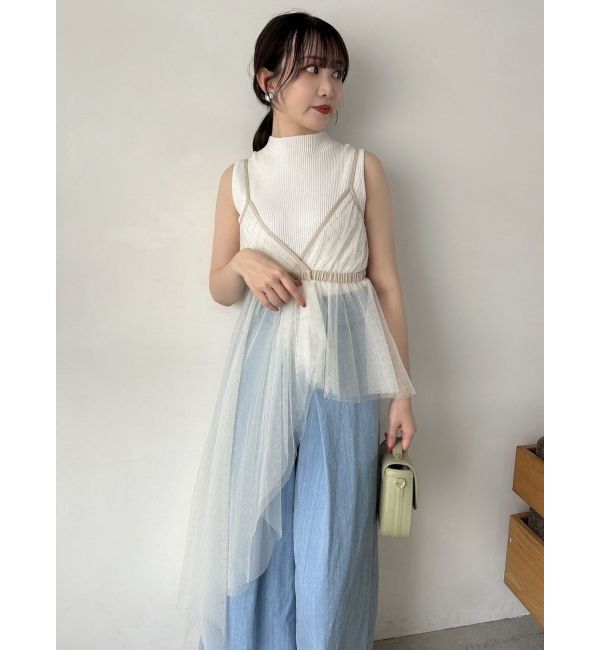 dazzlin「チュール刺繍アシメロングキャミ」|シャツ・ブラウス|