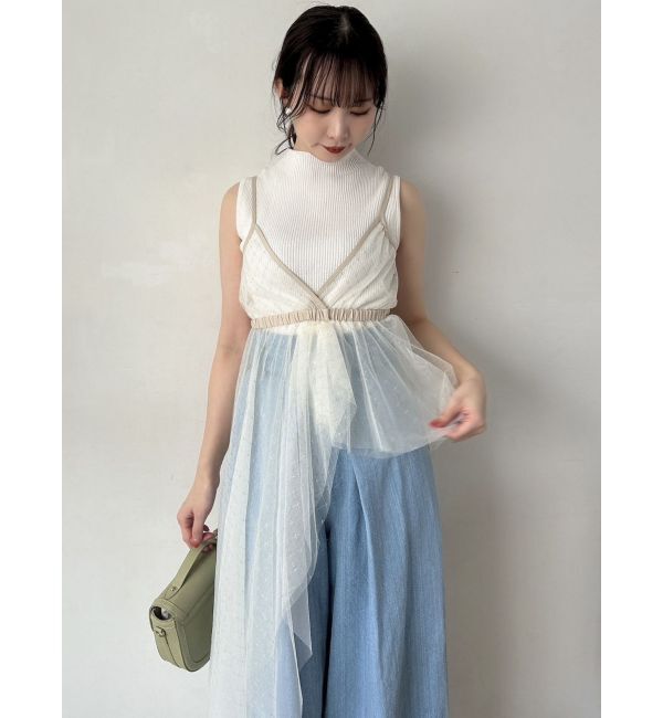 dazzlin「チュール刺繍アシメロングキャミ」|シャツ・ブラウス|