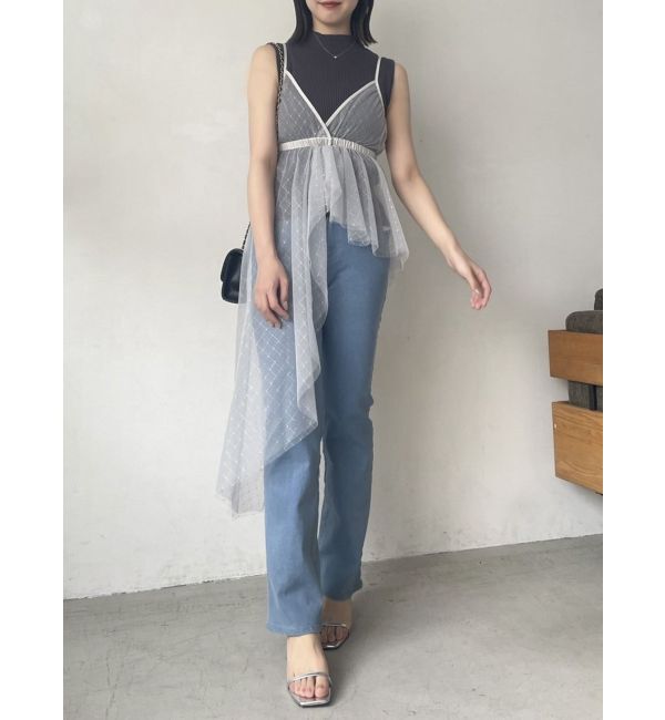 dazzlin「チュール刺繍アシメロングキャミ」|シャツ・ブラウス|グレー