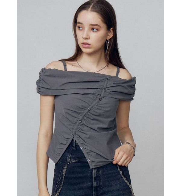 EMODA「オフショルダーボタントップ」|Tシャツ・カットソー|グレー
