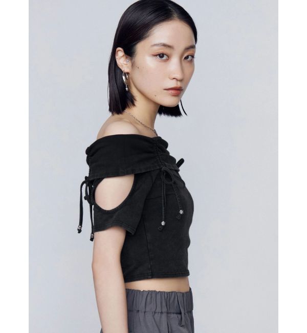 EMODA「ギャザーオフショルダーリボントップ」|Tシャツ・カットソー|