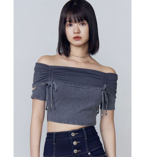 EMODA「ギャザーオフショルダーリボントップ」|Tシャツ・カットソー|