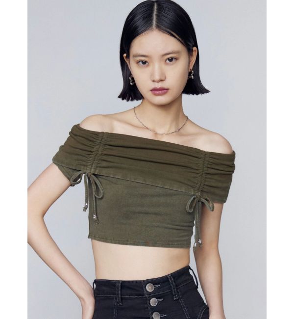 EMODA「ギャザーオフショルダーリボントップ」|Tシャツ・カットソー|