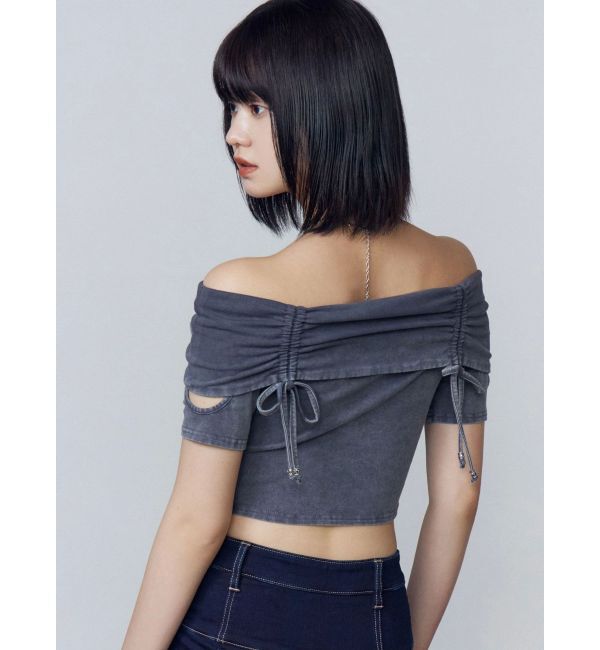 EMODA「ギャザーオフショルダーリボントップ」|Tシャツ・カットソー|