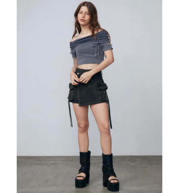 EMODA「ギャザーオフショルダーリボントップ」|Tシャツ・カットソー|