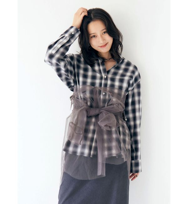 Ungrid「【展示会人気NO.1】チュールレイヤードルーズシャツ」|シャツ・ブラウス|
