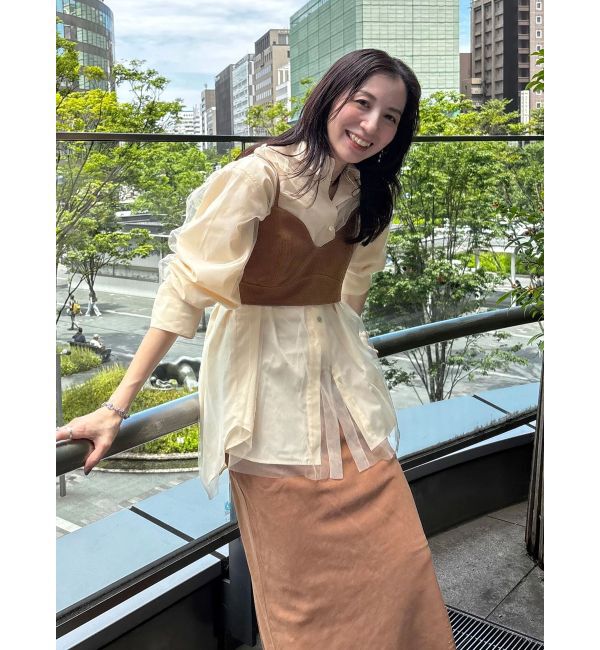 Ungrid「【展示会人気NO.1】チュールレイヤードルーズシャツ」|シャツ・ブラウス|ベージュ