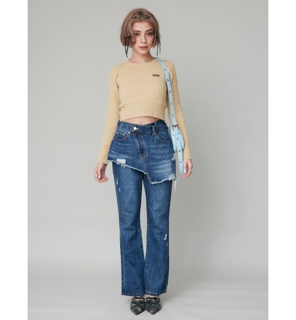 EVRIS「ラップデザインフレアデニムパンツ」|デニム|