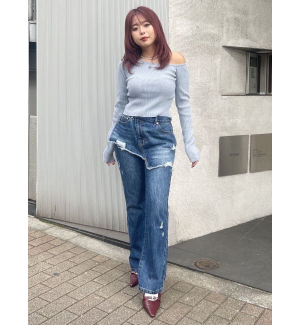 EVRIS「ラップデザインフレアデニムパンツ」|デニム|