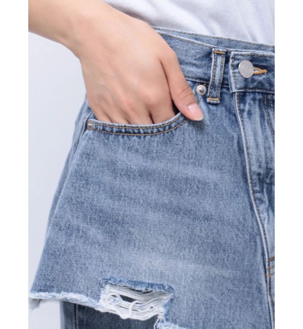 EVRIS「ラップデザインフレアデニムパンツ」|デニム|