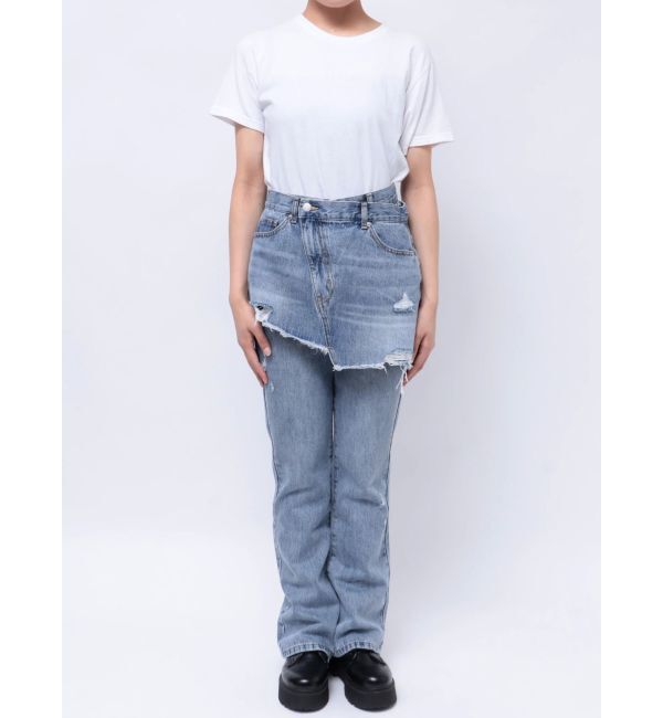 EVRIS「ラップデザインフレアデニムパンツ」|デニム|