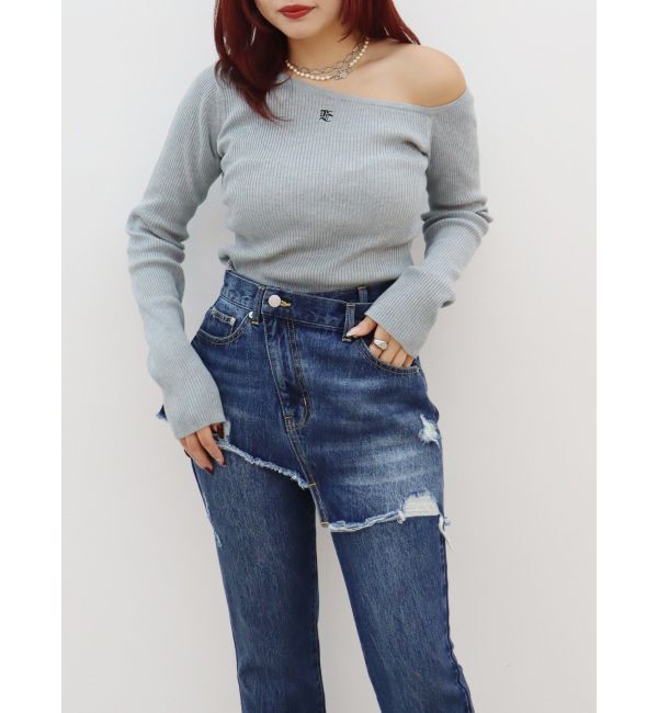 EVRIS「ラップデザインフレアデニムパンツ」|デニム|