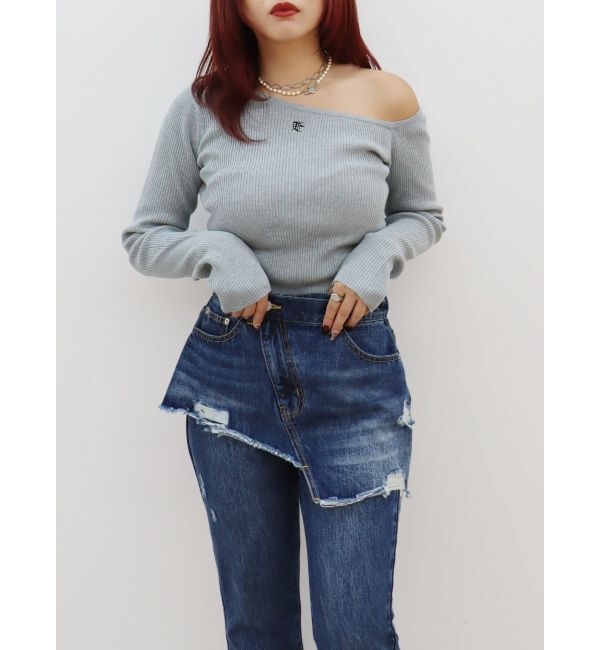 EVRIS「ラップデザインフレアデニムパンツ」|デニム|