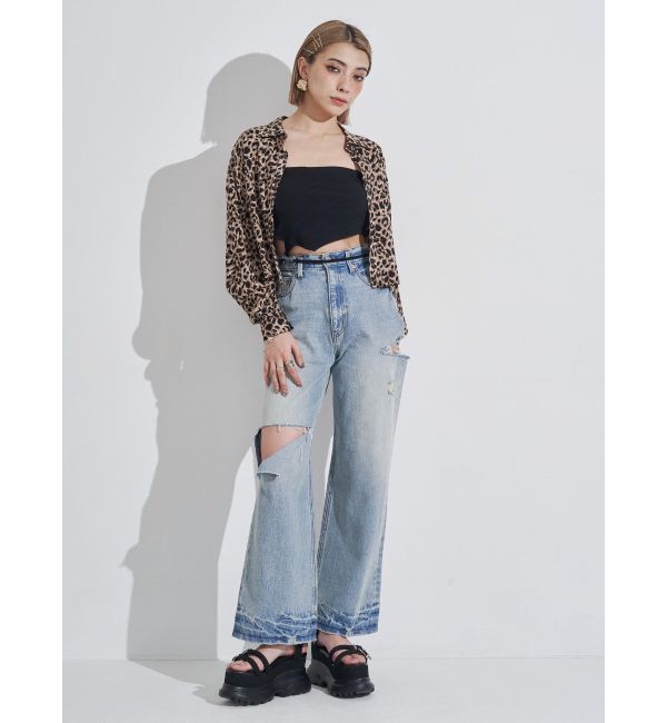 EVRIS「カットアウトワイドデニムパンツ」|デニム|