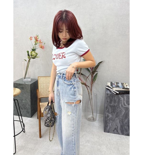 EVRIS「カットアウトワイドデニムパンツ」|デニム|