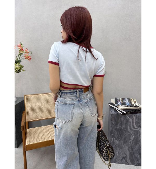 EVRIS「カットアウトワイドデニムパンツ」|デニム|