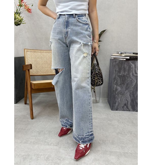 EVRIS「カットアウトワイドデニムパンツ」|デニム|