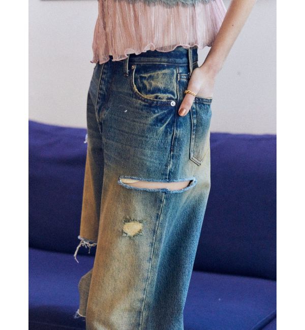 EVRIS「カットアウトワイドデニムパンツ」|デニム|