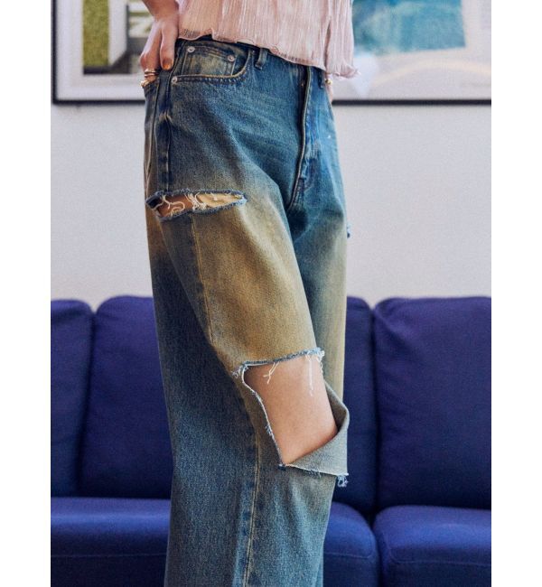 EVRIS「カットアウトワイドデニムパンツ」|デニム|