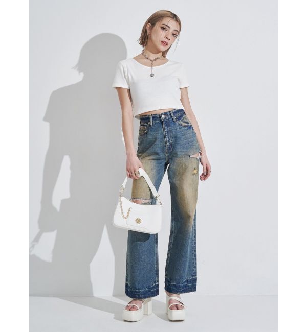 EVRIS「カットアウトワイドデニムパンツ」|デニム|