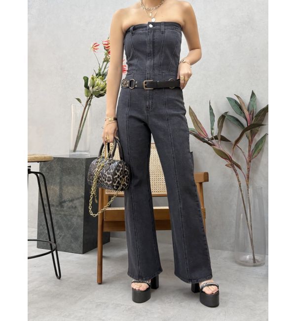 EVRIS「デニムベアロンパース」|オールインワン|ブラック