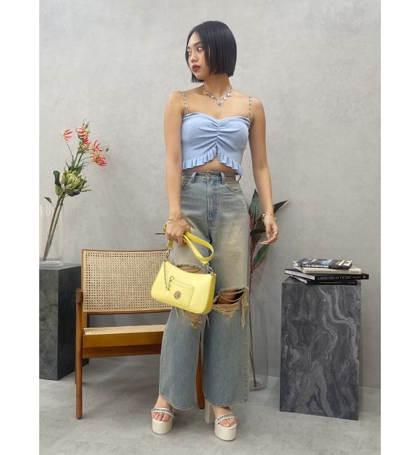 EVRIS「グランジダメージワイドデニムパンツ」|デニム|