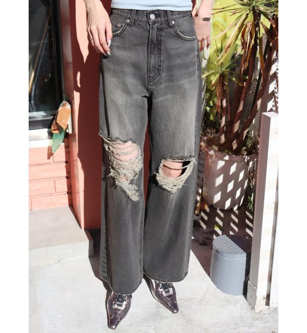 EVRIS「グランジダメージワイドデニムパンツ」|デニム|