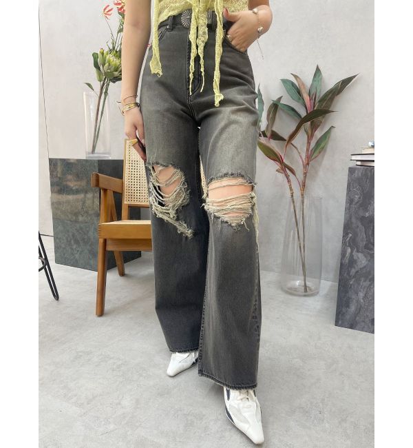 EVRIS「グランジダメージワイドデニムパンツ」|デニム|