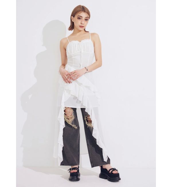 EVRIS「グランジダメージワイドデニムパンツ」|デニム|