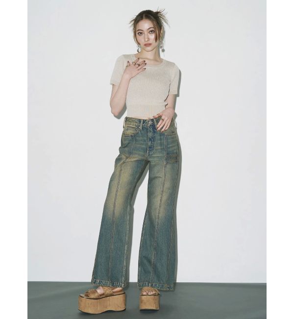 EVRIS「センターシームワイドフレアデニムパンツ」|デニム|