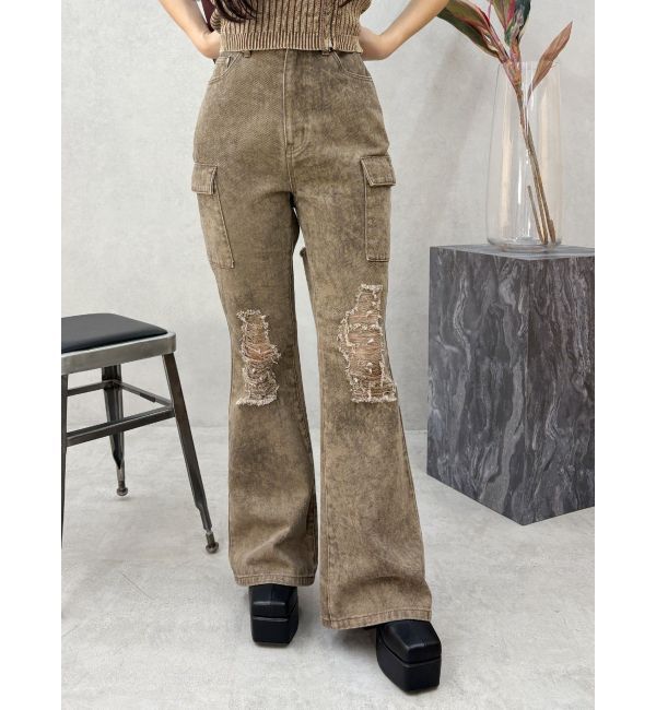 EVRIS「ダメージフレアパンツ」|その他|ブラウン