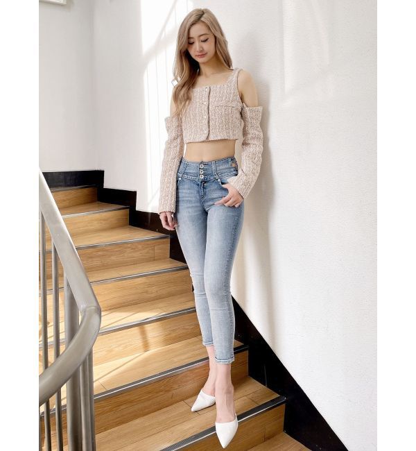 GYDA「フロントボタン2WAY FANCYTWEEDブラウス」|シャツ・ブラウス|