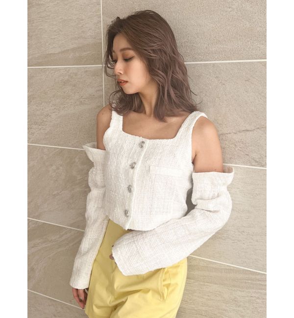 GYDA「フロントボタン2WAY FANCYTWEEDブラウス」|シャツ・ブラウス|